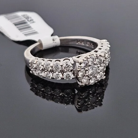 14K White Gold Diamond Halo 2 Row Engagement Ring 1.02TCW Size 6.75